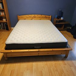 Queen size bed ( pine wood) with extra-firm mattress ( Beautyrest)