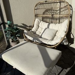 Boho Rattan Lounge Chair + Ottoman – Patio / Outdoor – Moving Sale 