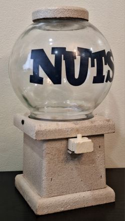 VINTAGE CAROUSEL INDUSTRIES WOOD & GLASS "NUTS" DISPENSER - 13"