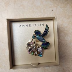 Anne Klein Hummingbird And Flower Brooch