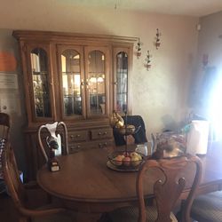 Solid Wood Table With Six Chairs & China Cabinet 