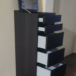 IKEA MALM 6- DRESSER TALL CHEST wirh MIRROR , BLACK- BROWN 