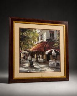 Large Framed Paris Café Street Scene Artwork