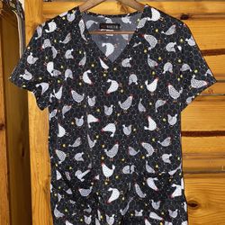 Koi Scrub Top With Chickens. 