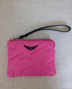 New Zadig & Voltaire women’s small pink and black leather wristlet, clutch, wallet