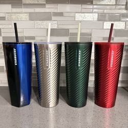 Brand New.  Starbucks Tumbler Cups 24oz Green, Blue, Red, Silver