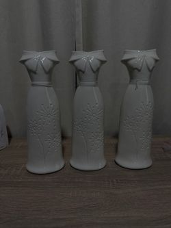 Set of 3 White Ceramic Dress-Shaped Vases