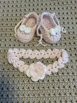 Handmade Baby Headband And Matching Ballet Shoes 