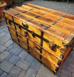 Antique Flat Top Steamer Trunk