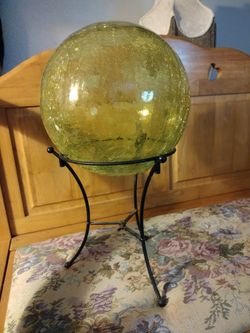 10" yellow crystal gazing ball on rod iron stand
