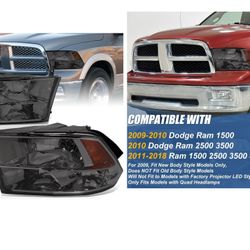 Headlights Assembly Compatible with 2009-2010 Dodge Ram 1 New Body, 2011-2018 Ram 1, Halogen Headlamps Replacement, Left and Right Sid
