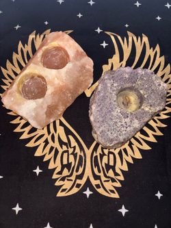 Amethyst and Himalayan Pink Salt Candle Holders