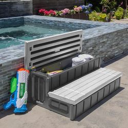 36 in. Grey Universal Resin Pool Spa and Hot Tub Bath Steps w Storage Compartments
