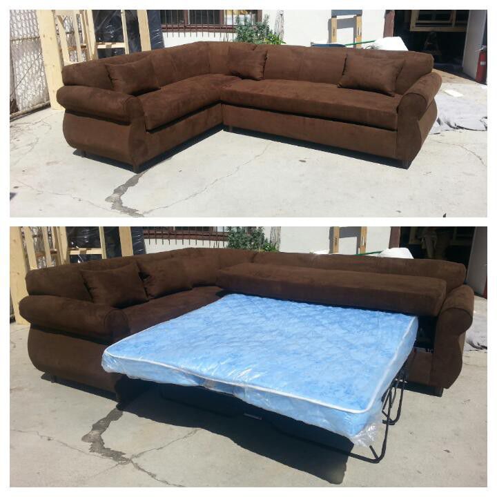 NEW 7X9FT Brown MICROFIBER SECTIONAL WITH SLEEPER COUCHES