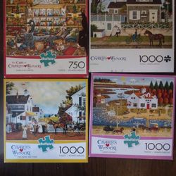 Lot Of 4 Charles Wysocki Jigsaw Puzzles