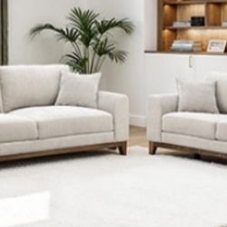 Brand New Grey Chenille Mid-Century Modern Style Sofa & Loveseat