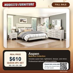 Queen 4 pc Platform Bedroom set FALL PRICE 2 COLORS!! HURRY IN