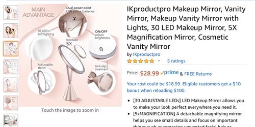 IKproductpro Makeup Mirror, Vanity Mirror, Makeup Vanity Mirror with Lights, 30 LED Makeup Mirror, 5X Magnification Mirror, Cosmetic Vanity Mirror