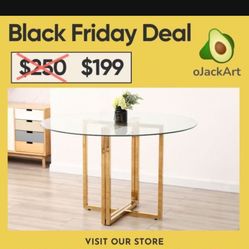 Gold Glass Round Aesthetic Dining Table 