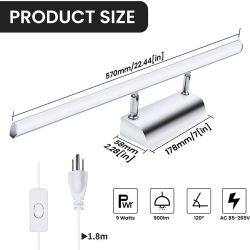 (New in Box) Bonlux LED Bathroom Vanity Mirror Lighting - 22 inch 9W Long Shade Modern Makeup Mirror Lamp with US ON/Off Plug for Dressing Room, Cabin