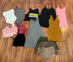 Girls / teen / young ladies clothing.   2 body suits, 3 camis, 4 dresses, 1 short tank top, 3 shorts.  All in very good condition. $15 for all