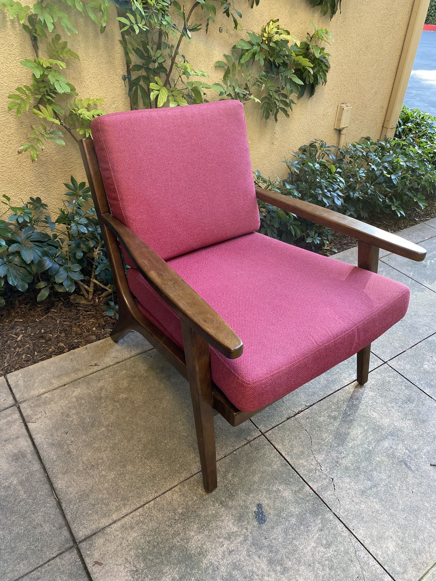 MCM Xander Wood Chair Raspberry Cushions Style from World Market