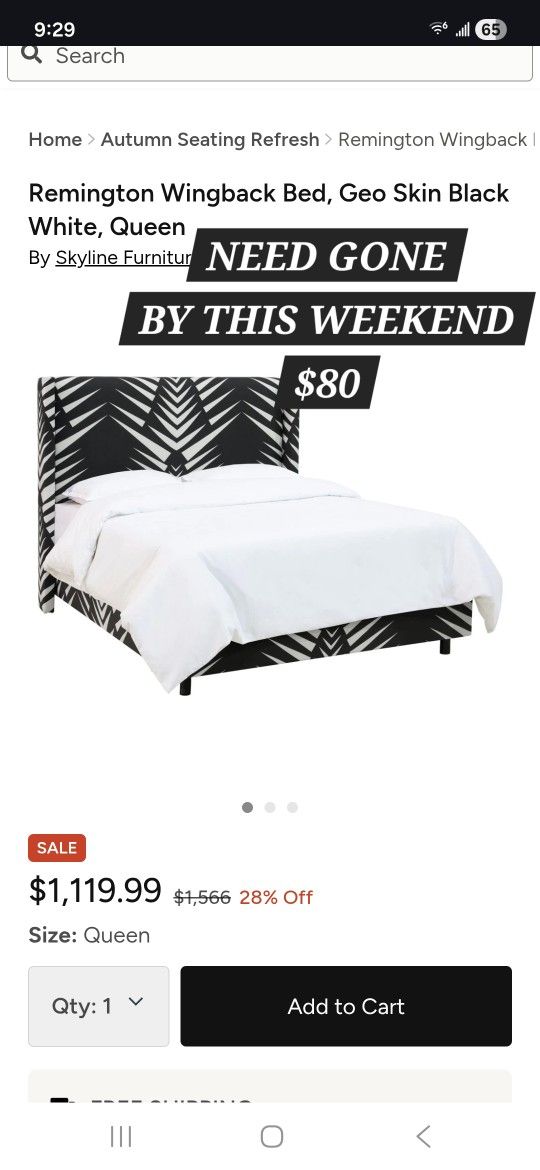 Houzz Remington Wingback Geo Skin Black White Queen Bed Frame 