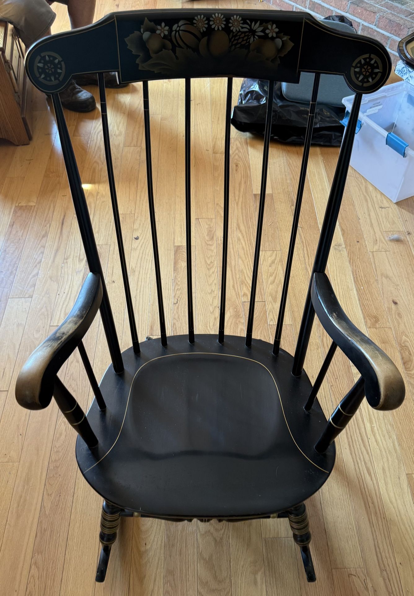 Vintage Stenciled Back Black Rocker