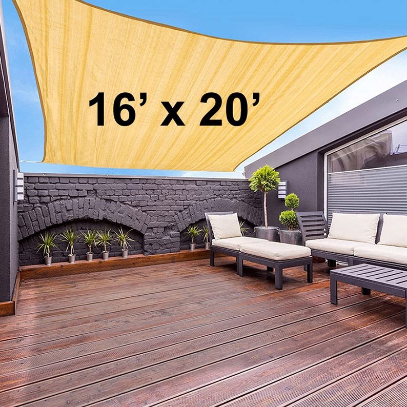 $50 (New in Box) Rectangle 16x20’ xl sun shade sail outdoor canopy top cover 185gsm 95% uv block w/ ropes