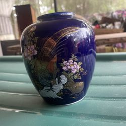 Vintage Japanese Kutani Cobalt Blue Vase