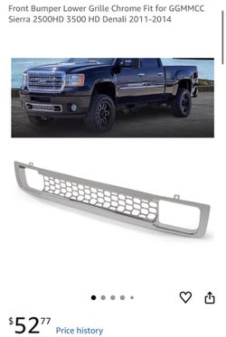 Front Bumper Lower Grille Chrome Fit for GGMMCC Sierra 2500HD 3500 HD Denali 2011-2014
