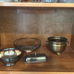 Vintage Lotta Four Metal Plated, Sterling, Silver By Gorman And A Brass Pot