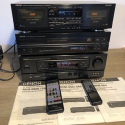 Denon sound system receiver +  5-disc changer + dual cassette deck bundle