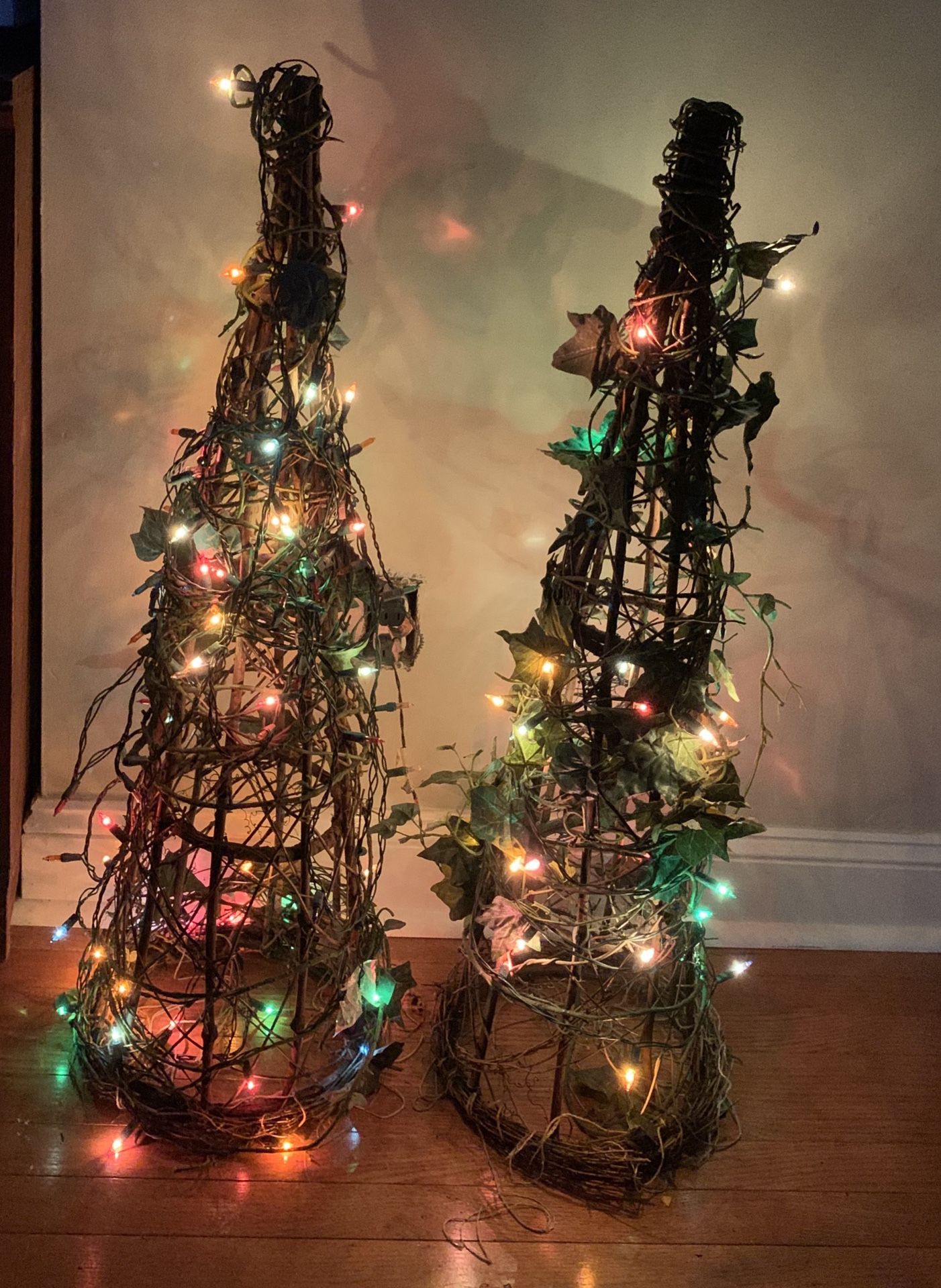 2 Topiaries with ivy and lights