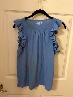 Ann Taylor Loft Cute Blue Flutter Sleeve Top Shirt -Small