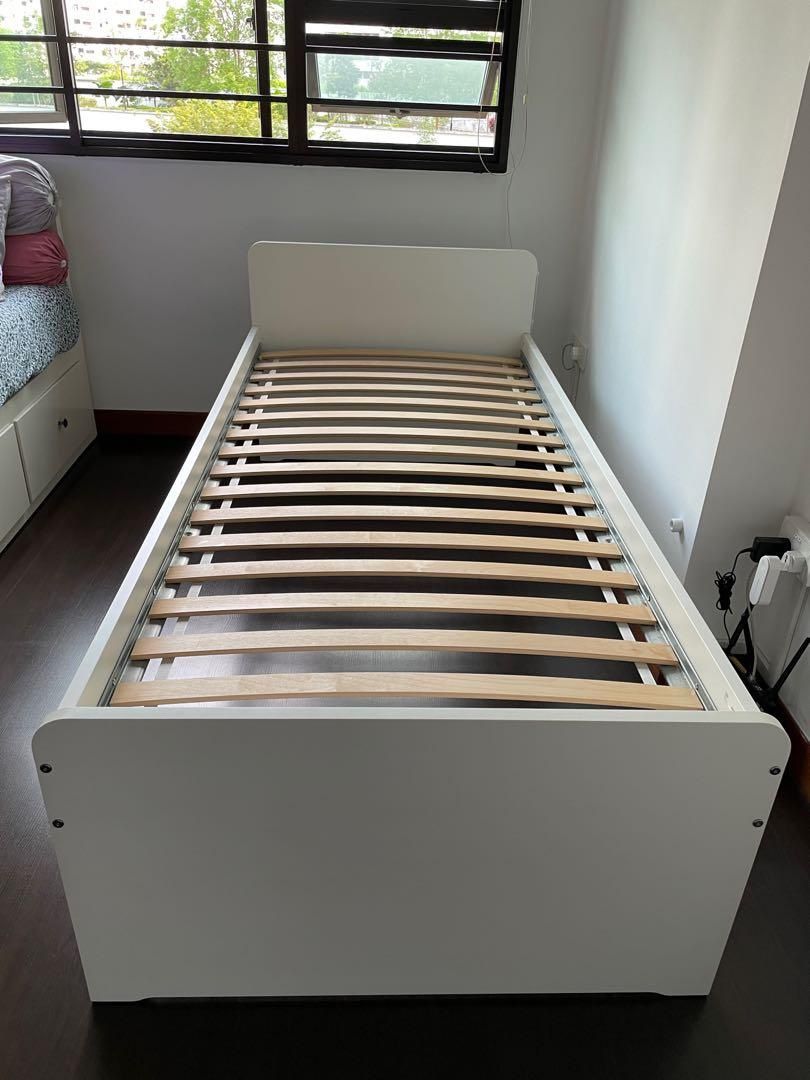 Good Condition Ikea Slakt Twin Size Bed Frame With Luroy Slates White Color (Delivery Available)