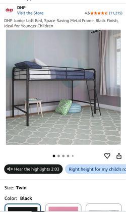 DHP Junior Twin Loft Bed Black Metal Frame
