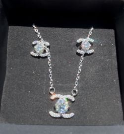 Double C VVS Moissanite PASSES DIAMOND TESTER Chain & Earrings jewelry set 💎