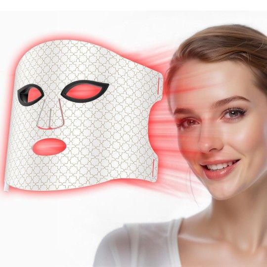 Red Light Therapy For Face, 7 Modes Portable Therapy Mask With 3000mah Rechargeable Remote, Blue, Orange, 850nm Infrared & Red Light Mask, 400 Leds Fo