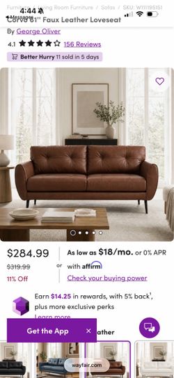 Faux leather brown couch