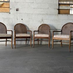 Mid Century Set of 4 Vintage Wood & Cane Accent Chairs