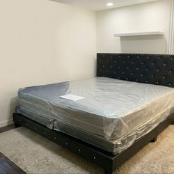King Size BED SET NEW MATTRESS WITH BOXSPRING SET BED FRAME WITH HEADBOARD FREE DELIVERY 