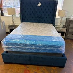 Queen Bed Frame Royal Blue