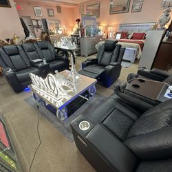 New 3 PC Power Recliner Sofa, Loveseat And Chair With Bluetooth Speakers, LED Lights And More! 
