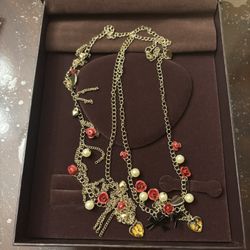 Elegant Gold And Red Floral Necklace 
