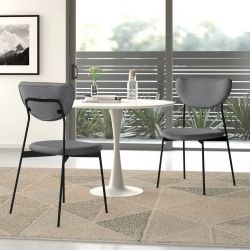 Coffey 2PC Modern Metal Dining Chair Grey Fabric