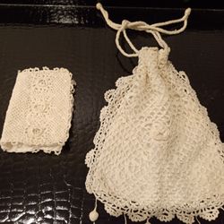 vintage crochet handbag and wallet set