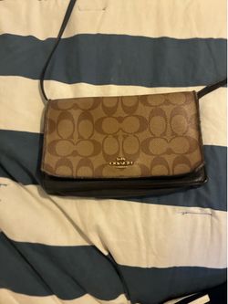 Coach Signature Canvas Crossbody Purse Black Brown Shoulder Bag