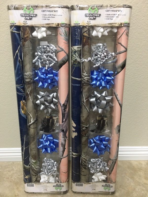 Realtree Pink Camo Camouflage Christmas 3 Roll Gift Wrap Wrapping Paper Kit Bows