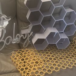 Baby shower sign cupcake stake and a bee table runner